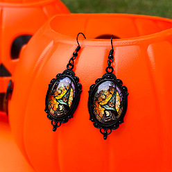 Оранжевый Серьги из сплава, чёрные, овал с ведьминским узором, оранжевые, 50 мм