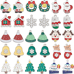 Mixed Shapes 60pcs 15 styles Christmas Theme Alloy Enamel Pendants, Mixed Shapes, 17~30.5x13.5~60x1~2.5mm, Hole: 1.4~1.8mm, 4pcs/style
