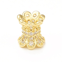 Настоящее золото 18K Латунные микро проложить кубических циркония шарики прокладки, без кадмия, без никеля и без свинца, лотос, реальный 18 k позолоченный, 7.5x7 мм, отверстие : 2.5 мм