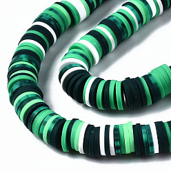 Green Handmade Polymer Clay Beads Strands, for DIY Jewelry Crafts Supplies, Heishi Beads, Disc/Flat Round, Green, 8x0.5mm, Hole: 2mm, about 320~447pcs/strand, 15.75 inch~16.14 inch(40~41cm)