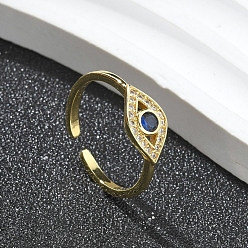 Настоящее золото 18K Кольца-манжеты для женщин с открытыми пальцами из латуни с микропаве из кубического циркония, долговечный, глаз, реальный 18 k позолоченный, 6.5 мм, регулируемый