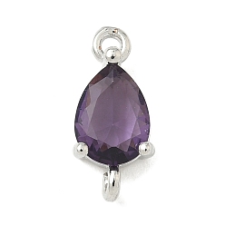 Фиолетовый Шармы-соединители из латуни с паве из кубического циркония, слезные ссылки, реальный 18 k позолоченный, долговечный, без кадмия и без свинца, стойки покрытие, фиолетовые, 14x6.5x4.5 мм, отверстие : 1.2 мм