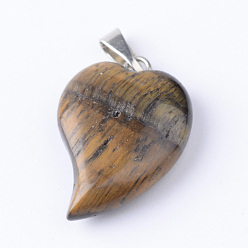 Тигровый глаз Натуральные тигровые глазные подвески с латунными находками, сердце, 21~23x14~15x5~6 мм, отверстие : 2x6 мм