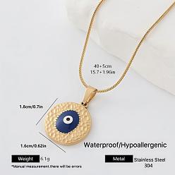 Blue 304 Stainless Steel Enamel Evil Eye Pendant Necklaces for Men Women, Golden, Blue, 15.75 inch(40cm)