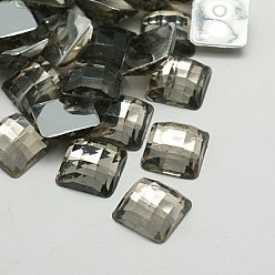 Темно-Серый Акриловые стразы - кабошоны , плоская спина и гранеными, квадратный, темно-серый, 12x12x4 мм