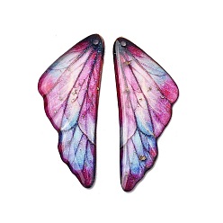 Орхидея 2шт. подвески из прозрачной эпоксидной смолы, крыло, золотой фольгой, сиреневые, 41x16.5x2 мм, отверстие : 1.2 мм