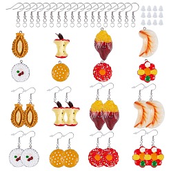 Platinum DIY Dangle Earring Makings, with Resin Pendants, Brass Earring Hooks and Plastic Ear Nuts, Imitation Food, Platinum, Pendants: 32pcs/set