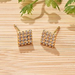 Золотой Квадратные серьги-гвоздики из латуни с микропаве из прозрачных кубических цирконий для женщин, без кадмия и без свинца, долговечный, стойки покрытие, золотые, 6.5x6.5 мм