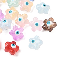 Mixed Color Handmade Evil Eye Lampwork Beads, Flower Shape, Mixed Color, 11.5x12x8mm, Hole: 1mm