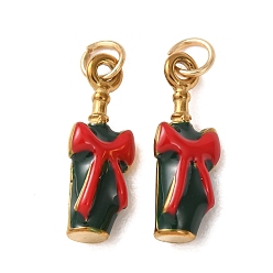 Golden 304 Stainless Steel Pendants, with Red Enamel, Bottle with Bowknot Charms, Ion Plating(IP), Golden, 16x6x4mm, Hole: 3mm