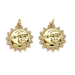 Золотой Латунные микропаве прозрачные подвески с фианитом, долговечный, с прыжковых колец, солнце, золотые, 21.5x19.5x2.5 мм, отверстие : 3 мм