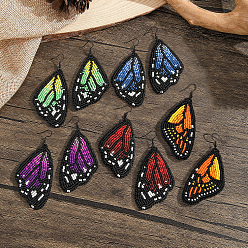 Случайный цвет Серьги-подвески ручной работы из стекла с зелеными крыльями бабочки в стиле бохо, случайный цвет, 95x40 мм
