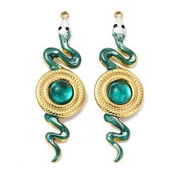 Морско-зеленый 304 нержавеющей стальной эмали подвески, змеиные чары, cmолой, вакуумное покрытие pvd, реальный 18 k позолоченный, цвета морской волны, 42x13x5 мм, отверстие : 1.5 мм