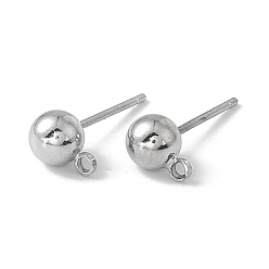 Platinum Brass Ball Post Ear Studs, with Loop & 304 Stainless Steel Pins, Platinum, 15.2~15.7x5mm, Hole: 1mm, Pin: 0.7mm