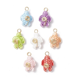 (52) Непрозрачная лаванда Подвески из процелина ручной работы, с медной проволокой, черепаха, разноцветные, 23x15x9 мм, отверстие : 3 мм