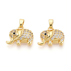 Настоящее золото 18K Латунные микро проложить кубического циркония подвески, без кадмия и без свинца, слон, реальный 18 k позолоченный, 12.5x16x5 мм, отверстие : 5x2.5 мм