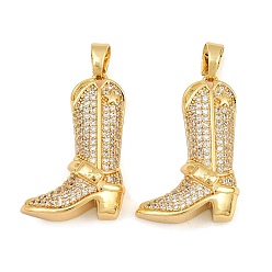 Real 18K Gold Plated Brass Micro Pave Clear Cubic Zirconia Pendants, Cowboy Boot Charms, Real 18K Gold Plated, 27x18x6.5mm, Hole: 5.5x4mm