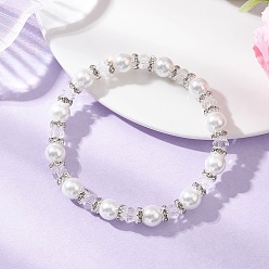 Прозрачный Браслеты из круглых бусин из перламутрового стекла и жемчуга для женщин, с хрустальными биконусными бусинами, прозрачные, бусины : 8 мм, внутренний диаметр: 2-1/4 дюйм (5.6 см)