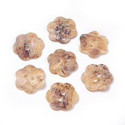 BurlyWood Freshwater Shell Buttons, Flower, 2-Hole, BurlyWood, 13~15x1~2.5mm, Hole: 1.6mm