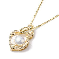 Light Gold Brass Micro Pave Clear Cubic Zirconia with ABS Plastic Pendant Necklaces, Heart, Light Gold, 15.94 inch(405mm)