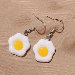 Egg Resin Food Model Dangle Earrings, Jewely for Women, White and Yellow, Egg, 40x20mm