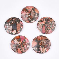 Orange Synthetic Gold Line Regalite/Imperial Jasper/Sea Sediment Jasper Pendants, Dyed, Flat Round, Orange, 40x7mm, Hole: 1.4mm