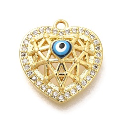 Настоящее золото 18K Латунные микро проложить кубического циркония подвески, с эмалью, без кадмия, без никеля и без свинца, полые прелести сердца, реальный 18 k позолоченный, 15.5x14.5x5 мм, отверстие : 1.5 мм