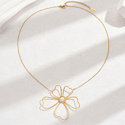 Золотой Элегантные ожерелья с подвесками в виде цветка из нержавеющей стали и искусственного жемчуга для женщин, белые, золотые, 17.72 дюйм (45 см)