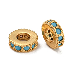 Светло-Синий Стойки обшивки латунь микро проложить кубического циркония бусы, без свинца и без кадмия, долговечный, реальный 18 k позолоченный, круглые, голубой, 6x2.5 мм, отверстие : 2.5 мм