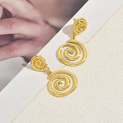 Настоящее золото 18K Серьги-гвоздики из нержавеющей стали, полая вихревая спираль, реальный 18 k позолоченный, 42x23 мм