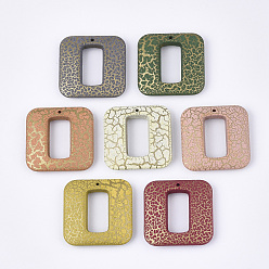 Mixed Color Acrylic Pendants, Square, Spray Painted & Crackle, Mixed Color, 33x33x7mm, Hole: 1.6mm