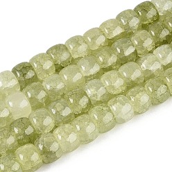 Желто-Зеленый Выпечки нарисованные потрескивание стеклянные бусины пряди, баррель, желто-зеленый, 8~9x6~6.5 мм, отверстие : 1~1.2 мм, около 125~128 шт / нитка, 30.91~31.50 дюйм (78.5~80 см)