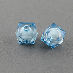 Sky Blue Transparent Acrylic Beads, Bead in Bead, Faceted Cube, Sky Blue, 8x7x7mm, Hole: 2mm, about 2000pcs/500g