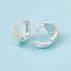 Plata de Ley 925 Chapada Pendientes de aro gruesos con rombos de latón para mujer., sin plomo y cadmio, 925 chapado en plata de ley, 9x9.5x6.5 mm, pin: 0.9 mm
