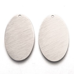 Нержавеющая Сталь Цвет Устойчивые к потускнению 304 подвески из нержавеющей стали, пустая бирка с матовой отделкой, лазерная резка, двухсторонний эффект тягового станка, овальные, цвет нержавеющей стали, 30.5x19x1 мм, отверстие : 1.6 мм
