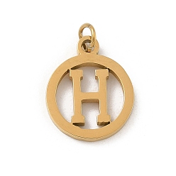 Letter H 304 подвески из нержавеющей стали с соединительным кольцом, золотые, кольцо с буквой-шармом, Письмо ч, 14.5x12x1.5 мм, отверстие : 3 мм