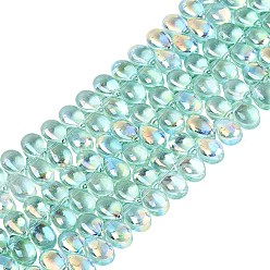 Turquoise Plaquent verre transparent perles brins, larme, de couleur plaquée ab , demi-plaqué, top foré, turquoise, 8.5~9x5.5~6x5~6mm, Trou: 0.8~0.9mm, Environ 95~101 pcs/chapelet, 11.81~13.39 pouce (30~34 cm)