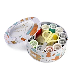 Светлый Золото-желтый Наборы швейных инструментов, включая швейные иглы, резать ножницами, нитевдеватель, полиэфирная нить, рулетка, наперсток кольцо, подушка для игл, ящик для хранения железа, светлый золотарник желтый, 115x50 мм