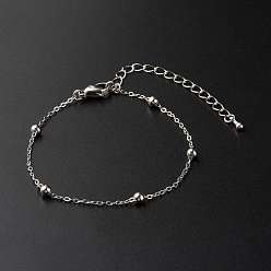 Stainless Steel Color Brass Satellite Chain Bracelets, Stainless Steel Color, 7.40 inch(18.8cm)