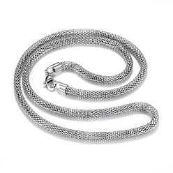 Stainless Steel Color Non-Tarnish 304 Stainless Steel Mesh Chain Necklaces, with Lobster Claw Clasps, Stainless Steel Color, 27.5 inch(70cm), 5mm