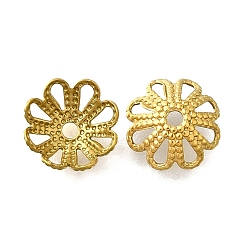 Настоящее золото 18K 304 из нержавеющей стали шарик крышки, цветок, реальный 18 k позолоченный, 7x2.5 мм, отверстие : 1 мм