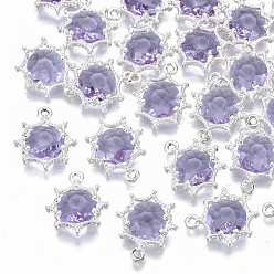 Лиловый Граненые подвески стекла, с элементами из экологически чистого сплава, без кадмия, без никеля и без свинца, граненые, цветок, серебряные, сирень, 15x13x4 мм, отверстие : 1.6 мм