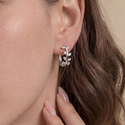Серебро 925 Серьги-кольца из стерлингового серебра с синтетическим муассанитом для женщин, лист, серебряные, 20x15 мм