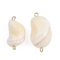 Настоящее золото 18K Подвески-соединители из натуральных ракушек, с 304 двойными петлями из нержавеющей стали, цвет морской раковины, ионное покрытие (ip), реальный 18 k позолоченный, 24~30.5x11~20x11~16 мм, отверстие : 1.4~3 мм