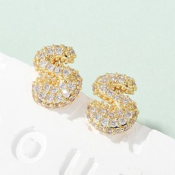 Letter S Латунные микро проложить серьги стержня кубического циркония, стойки покрытие, долговечный, реальный 18 k позолоченный, Письмо с, 13x10.5 мм