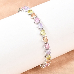 Разноцветный Теннисные браслеты из платиновой латуни с микропаве из кубических цирконий, браслеты для женщин, сердце, с группы часы застежками, красочный, 8-1/2x1/4 дюйм (21.5x0.7 см)