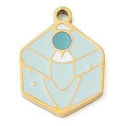 Шестиугольник 304 подвески из нержавеющей стали, с эмалью, золотые, шестиугольник, 17x13x1.6 мм, отверстие : 1.4 мм
