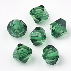 Dark Green Transparent Acrylic Beads, Bicone, Dark Green, 8x7.5mm, Hole: 2mm, about 2640pcs/500g