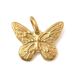 Настоящее золото 18K 304 подвески из нержавеющей стали, с целью перехода в кольце, ионное покрытие (ip), очарование бабочки, реальный 18 k позолоченный, 11.5x15.5x2 мм, отверстие : 4 мм
