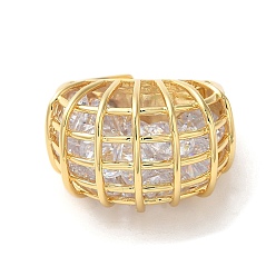 Golden Brass Pave Cubic Zirconia Open Cuff Rings for Women, Cadmium Free & Lead Free, Ring, Golden, US Size 7 1/2(17.7mm)